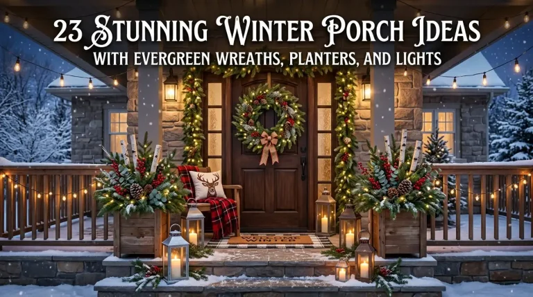 23 Stunning Winter Porch Ideas with Evergreen Wreaths, Planters, and Lights